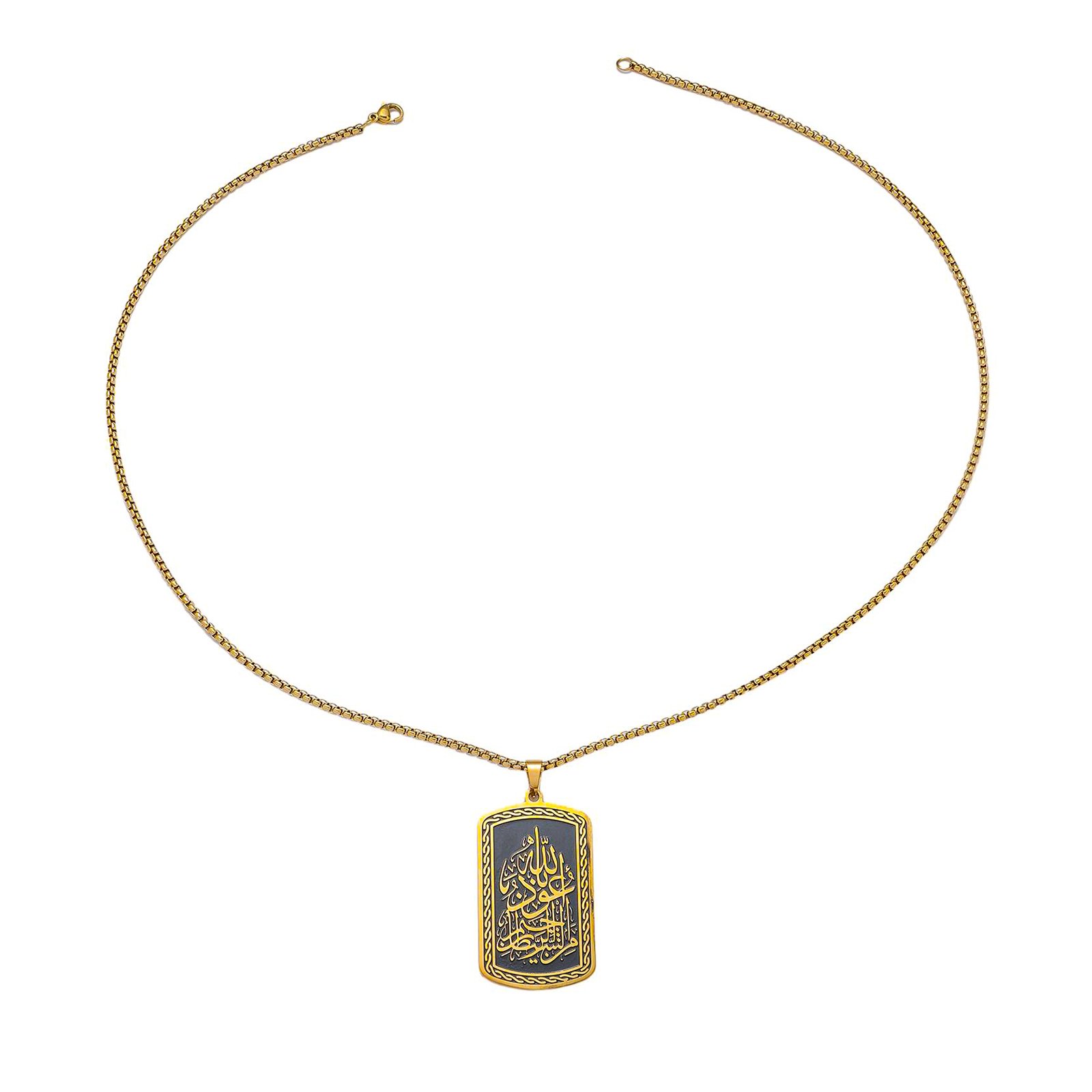 Auzubillah Necklace Pendant – Silver Stainless Steel with Pearl Chain — image 3