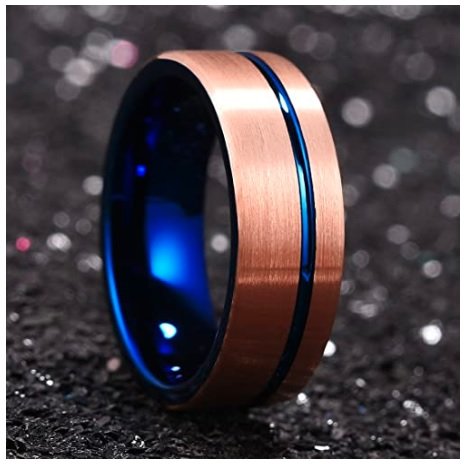 Azure Bar - 8mm Copper &amp;amp; Blue Tungsten Carbide Ring