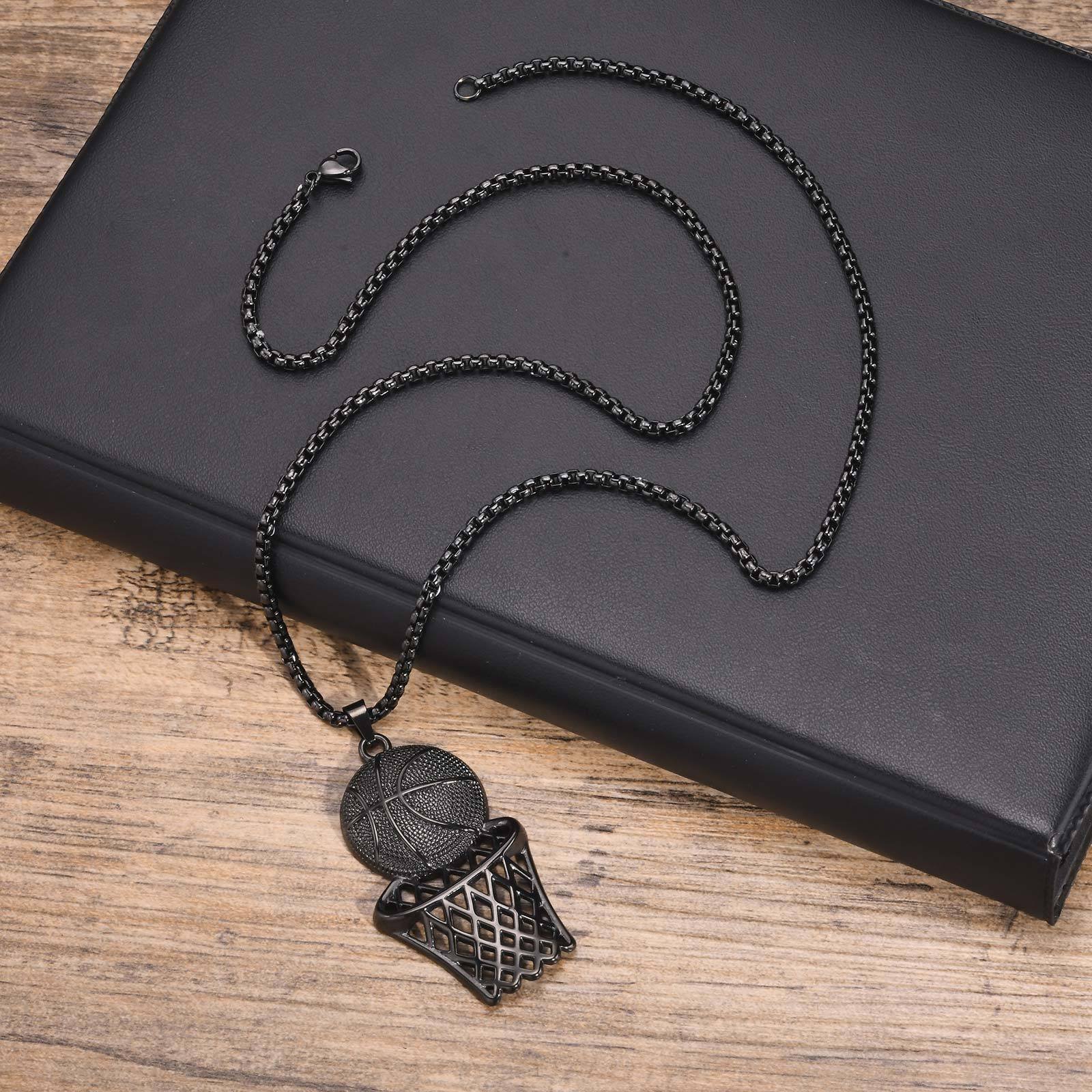 Basket Ball - Black -Men, Women Necklace Pendant with Chain — image 4