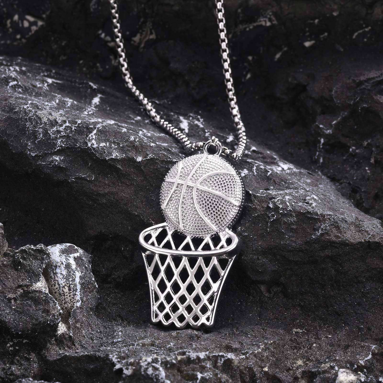 Basket Ball - Silver -Men, Women Necklace Pendant with Chain