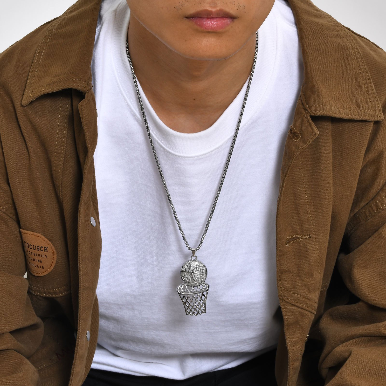 Basket Ball - Silver -Men, Women Necklace Pendant with Chain