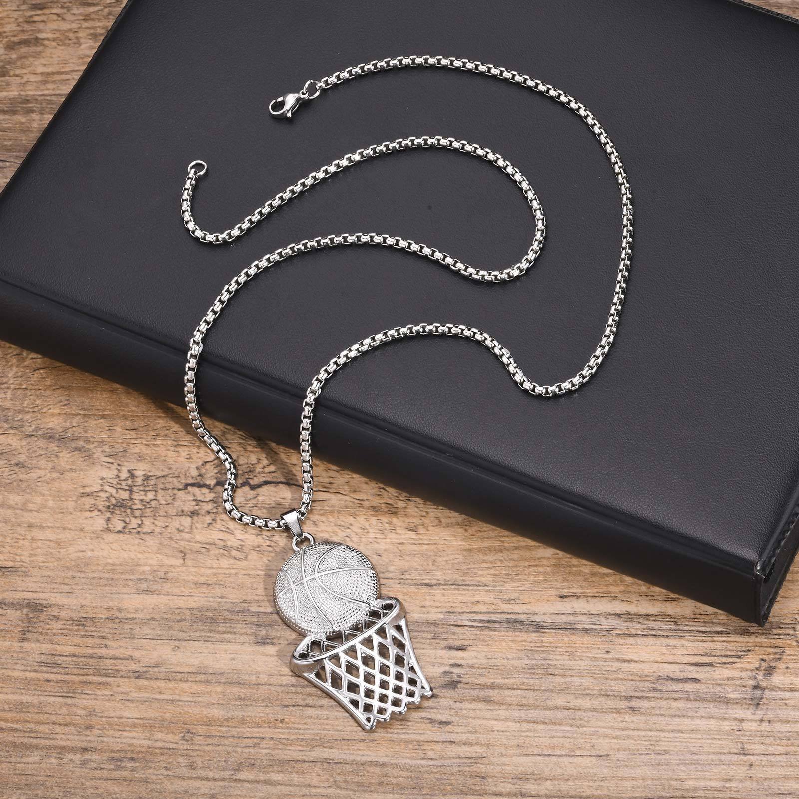 Basket Ball - Silver -Men, Women Necklace Pendant with Chain — image 3