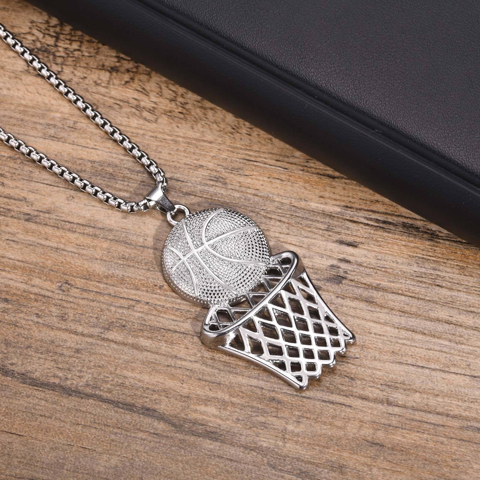 Basket Ball - Silver -Men, Women Necklace Pendant with Chain — image 4