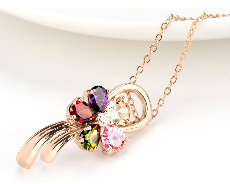 Brooch Like - Multi Colored Stone Pendant with Gold Base — image 3