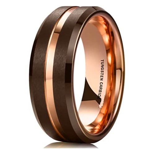 Brown Way - 8mm Brown and Gold Premium Tungsten Carbide Ring