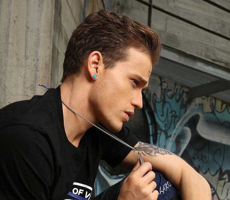 Captured Silver with black Ear Studs Men Earring — image 4