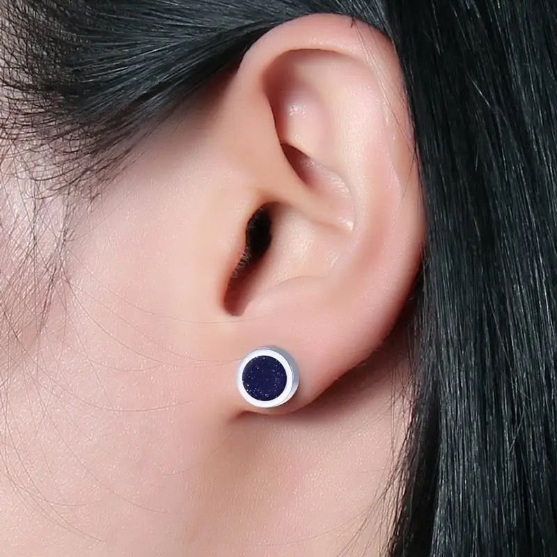 Captured Silver with Blue Ear Studs Men Earring — image 3