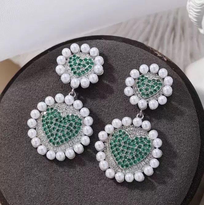 E2690 - Silver Green Earrings for Women