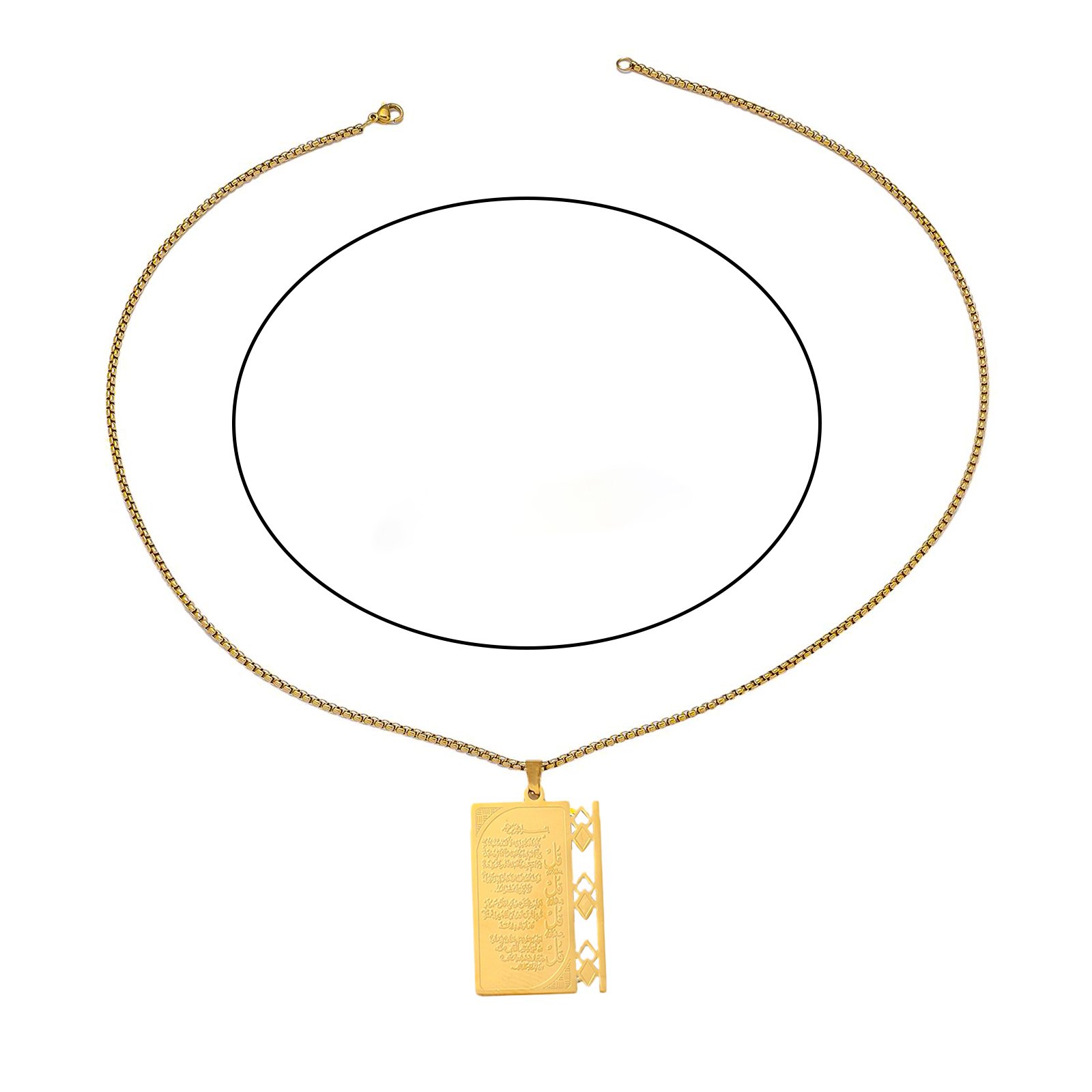 Four Qul Necklace Pendant – Golden Stainless Steel with Pearl Chain — image 4