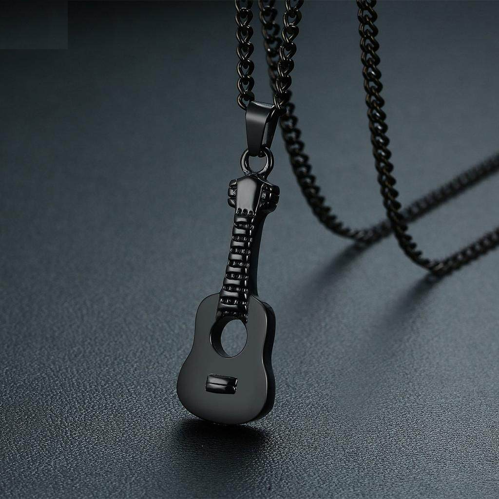 Guitar - Black Men, Women Necklace Pendant with Chain