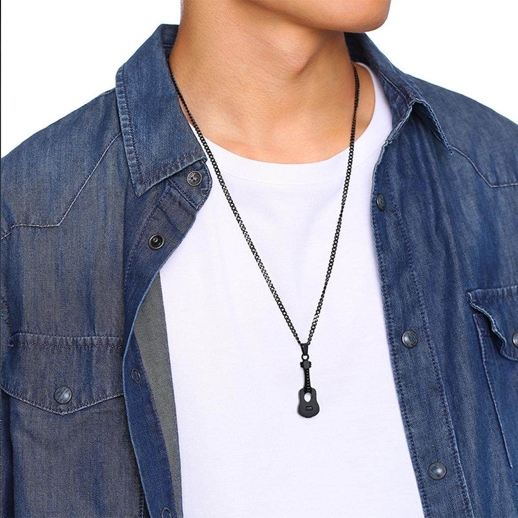 Guitar - Black Men, Women Necklace Pendant with Chain