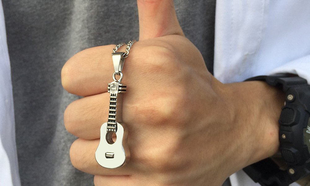 Guitar - Silver Men, Women Necklace Pendant with Chain