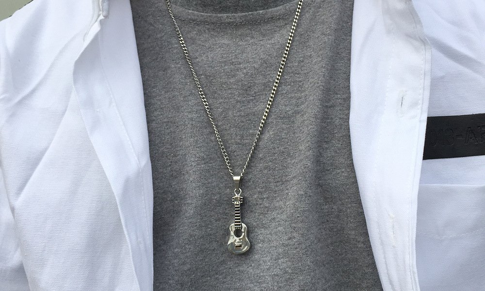Guitar - Silver Men, Women Necklace Pendant with Chain