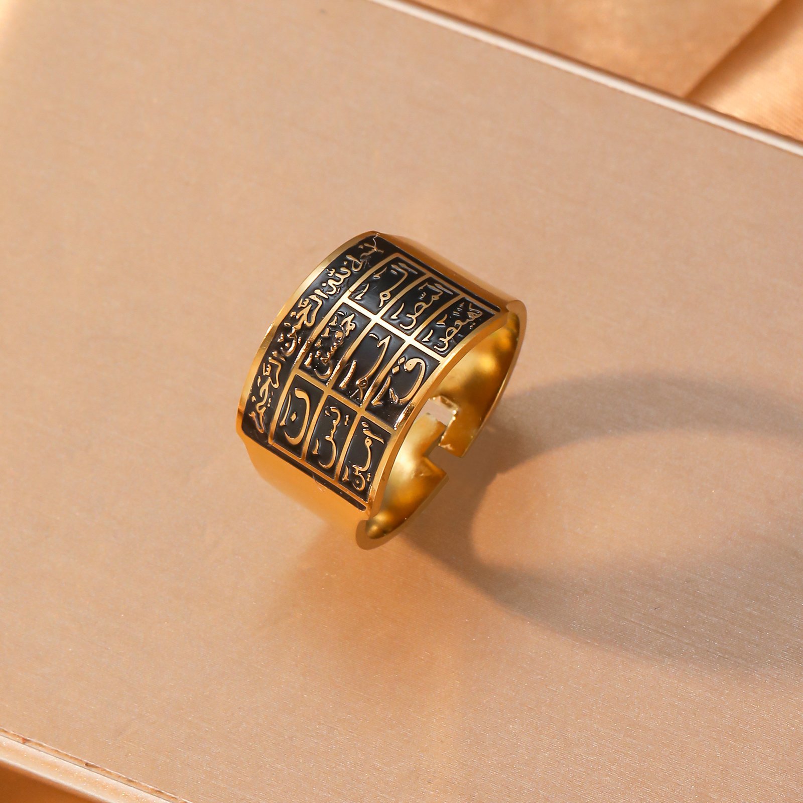 Loh-e-Qurani Ring- Golden Adjustable Stainless Steel Band (WIR2)