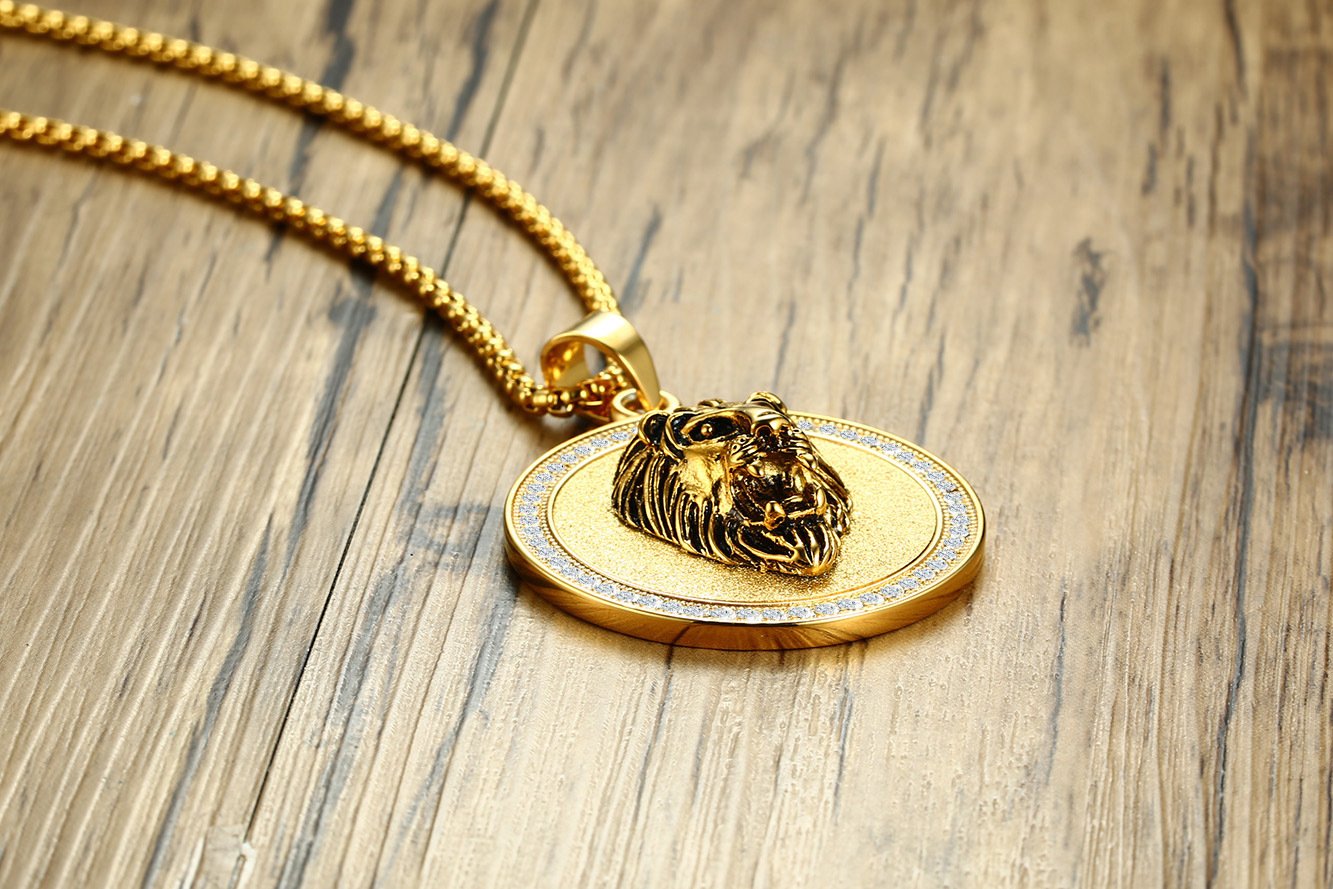 Lion Head - Gold Men Pendant with Chain — image 4