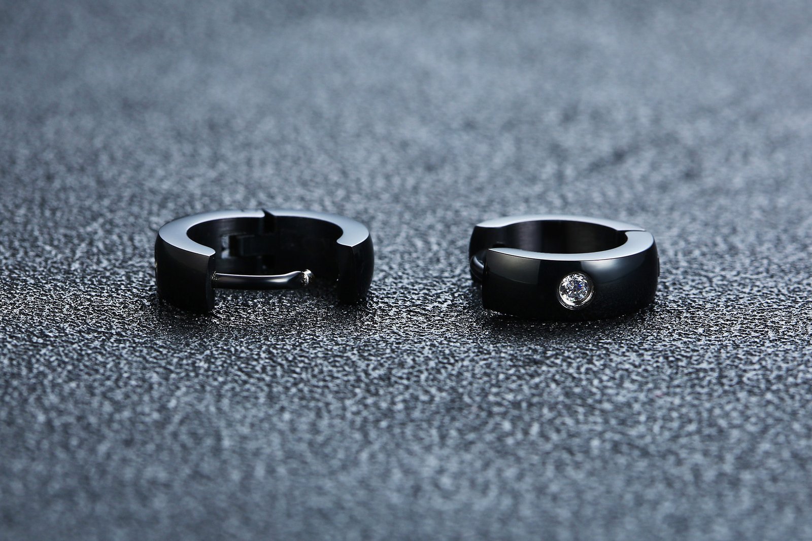Round Edge Men Earring Black Mini Hoop Sterling Stone — image 3
