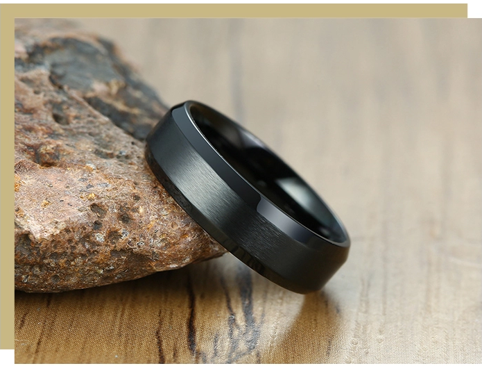 Shiny Slant Edge – Black | Silver Stainless Steel Ring — image 3