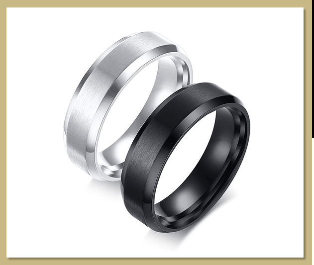 Shiny Slant Edge – Black | Silver Stainless Steel Ring — image 6