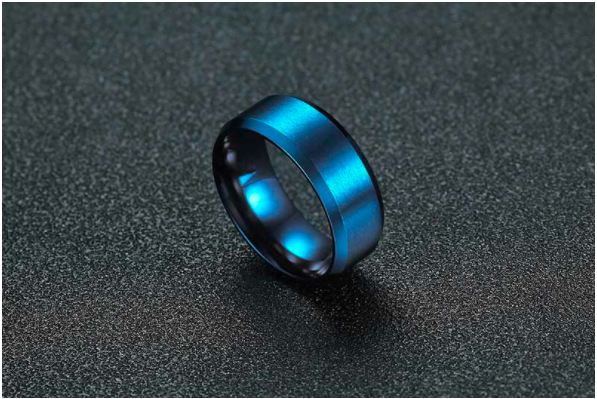 Slant Edge – Blue Stainless Steel Ring