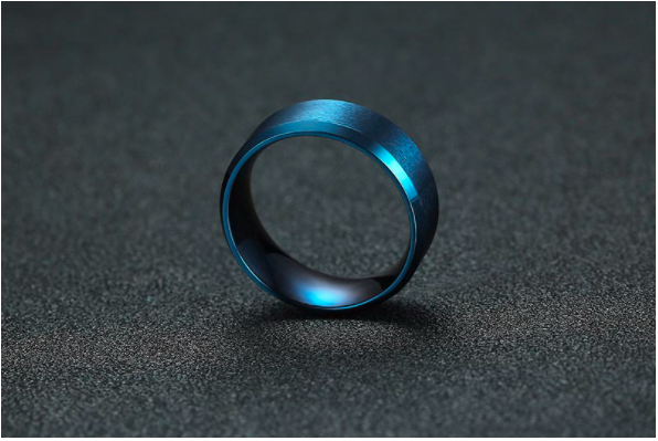 Slant Edge – Blue Stainless Steel Ring