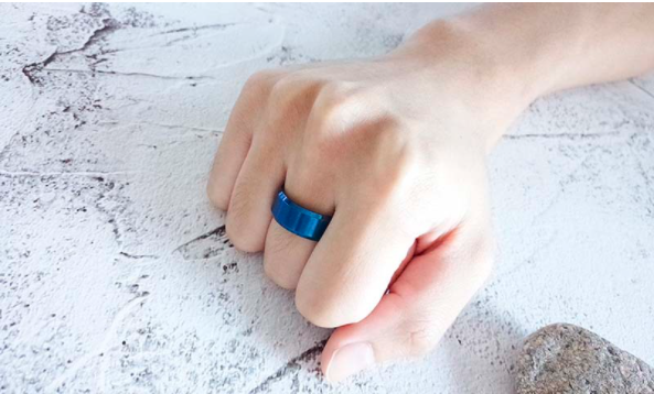 Slant Edge – Blue Stainless Steel Ring — image 3