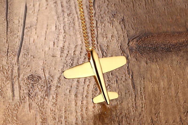 Spitfire Airplane - Golden Men Pendant with Chain