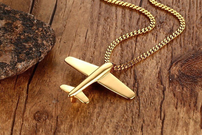 Spitfire Airplane - Golden Men Pendant with Chain