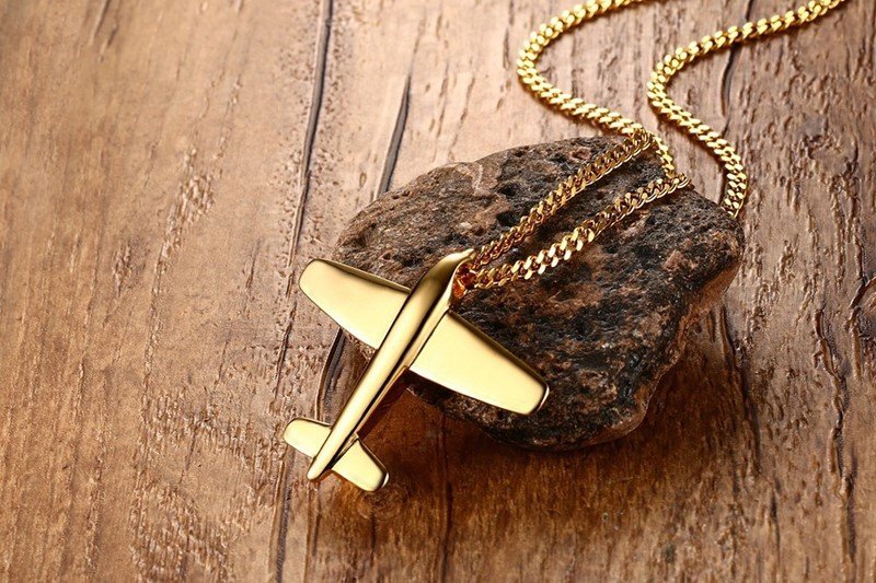 Spitfire Airplane - Golden Men Pendant with Chain — image 3