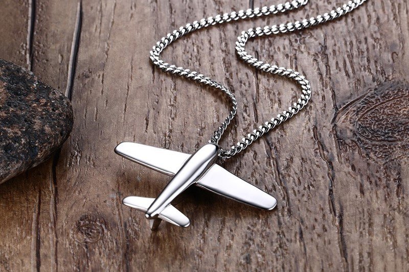 Spitfire Airplane - Silver Men Pendant with Chain