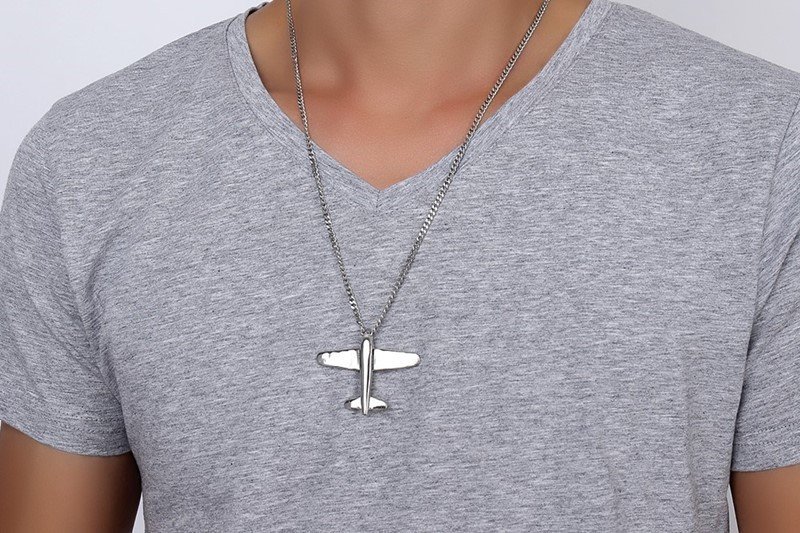 Spitfire Airplane - Silver Men Pendant with Chain — image 3