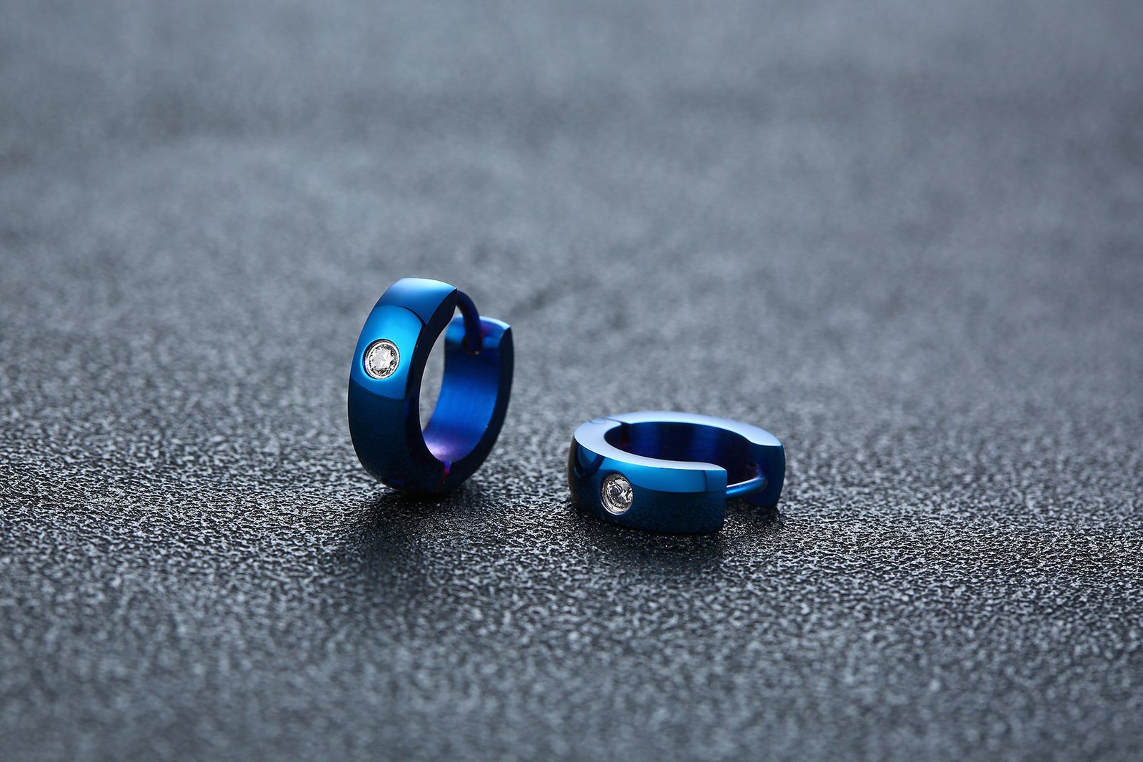 Round Edge Men Earring Blue Mini Hoop Sterling Stone — image 4