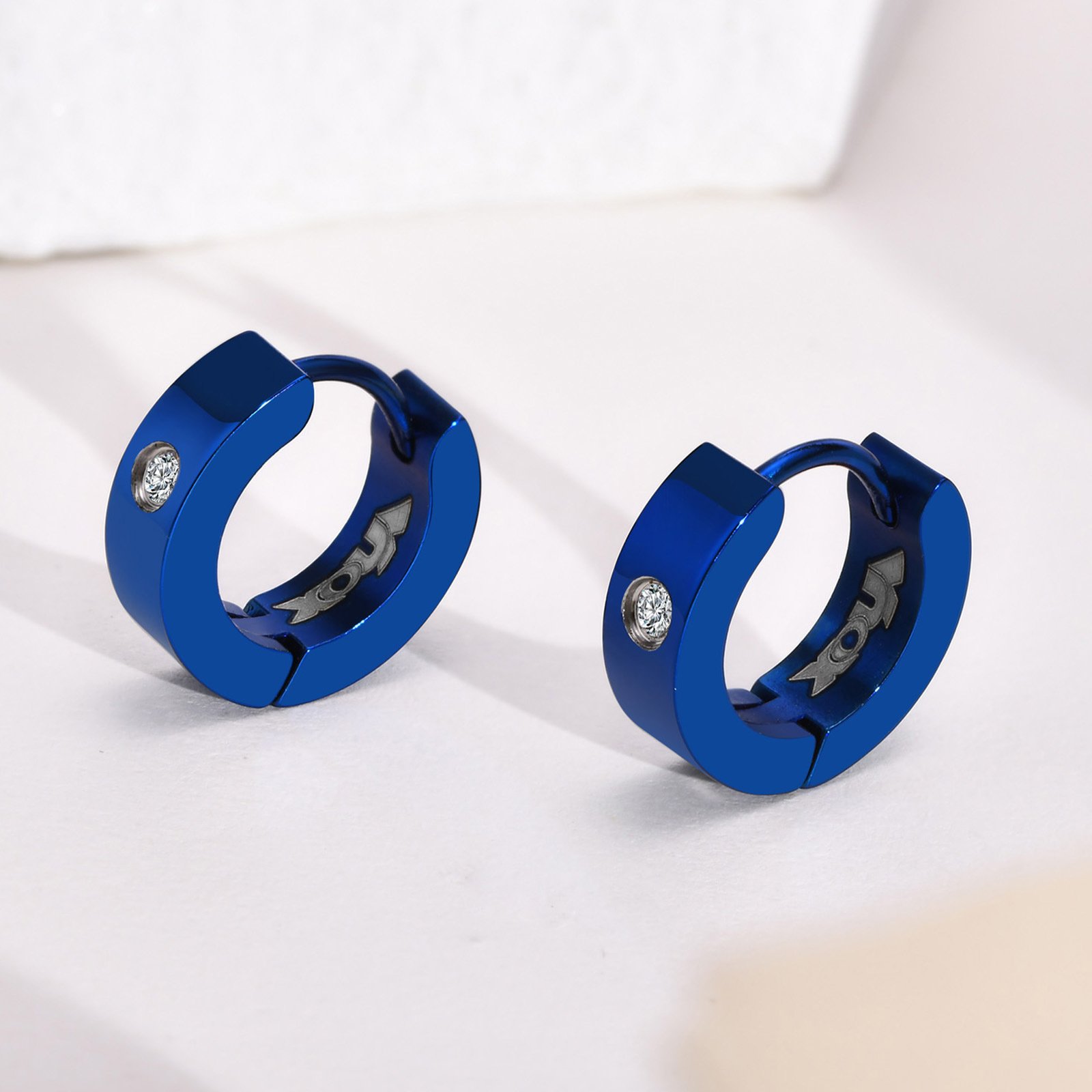 Round Edge Men Earring Blue Mini Hoop Sterling Stone — image 6