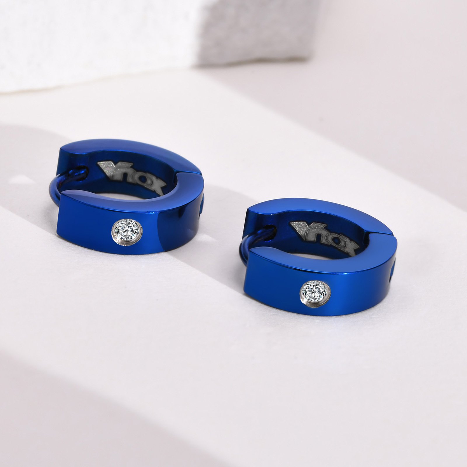 Round Edge Men Earring Blue Mini Hoop Sterling Stone — image 7