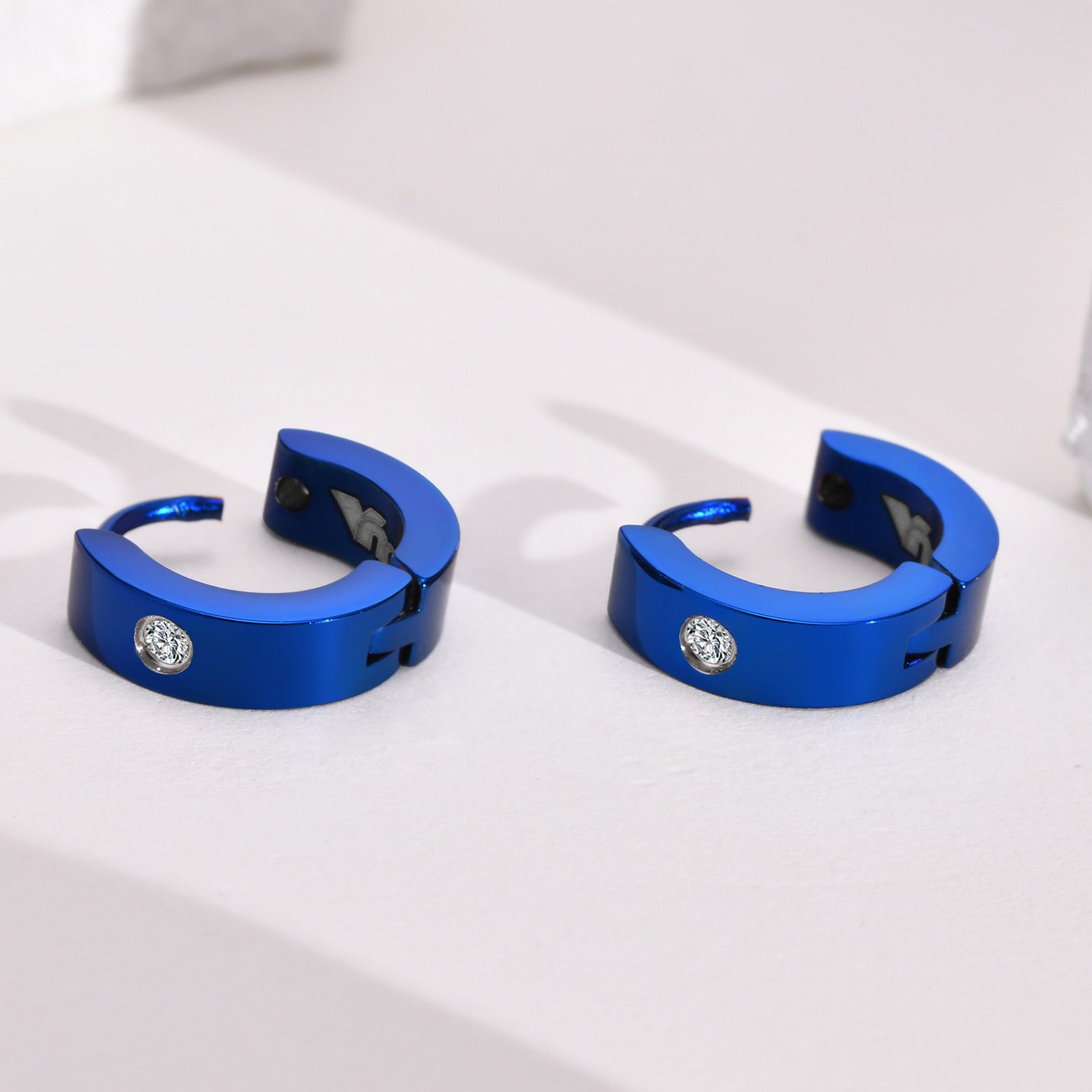 Round Edge Men Earring Blue Mini Hoop Sterling Stone — image 8