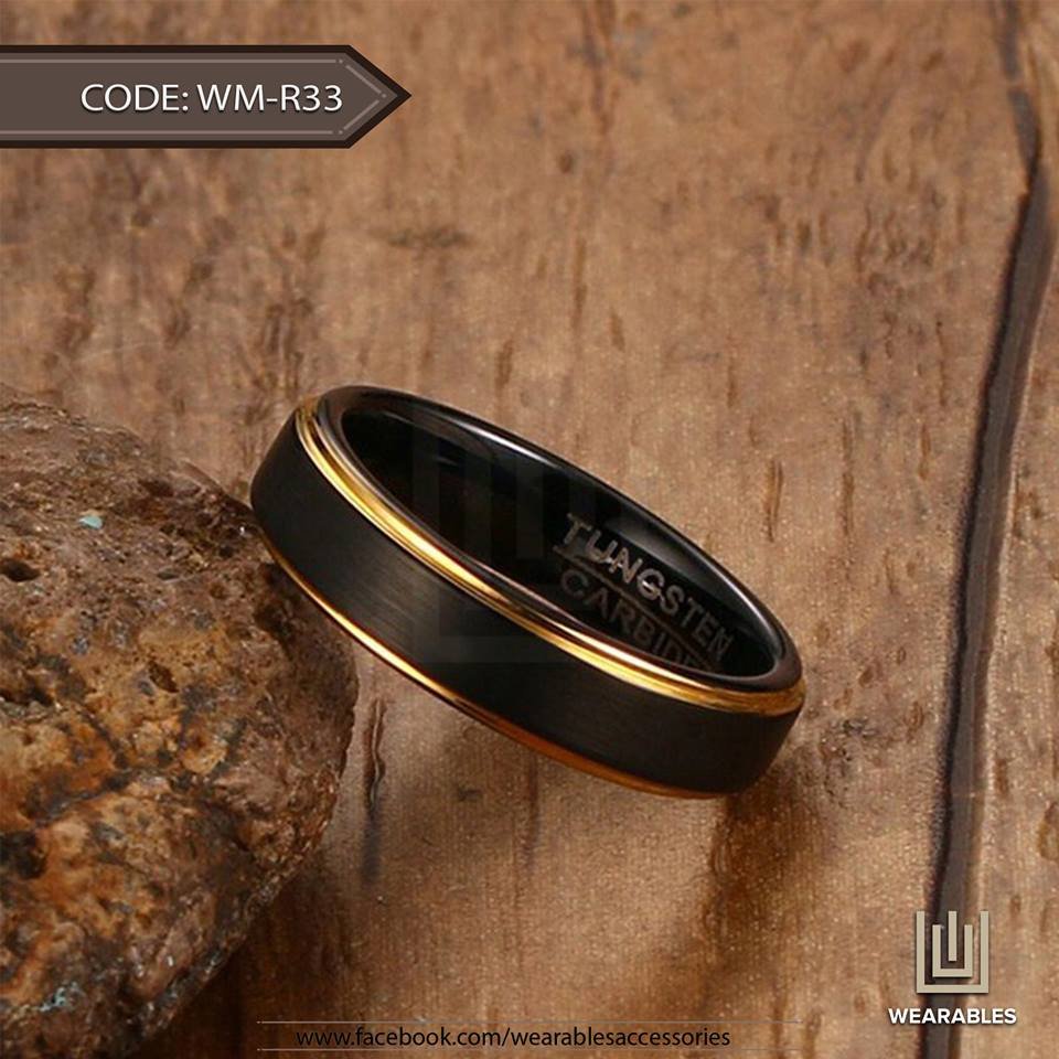 Thick Black Double Edge Tungsten Ring