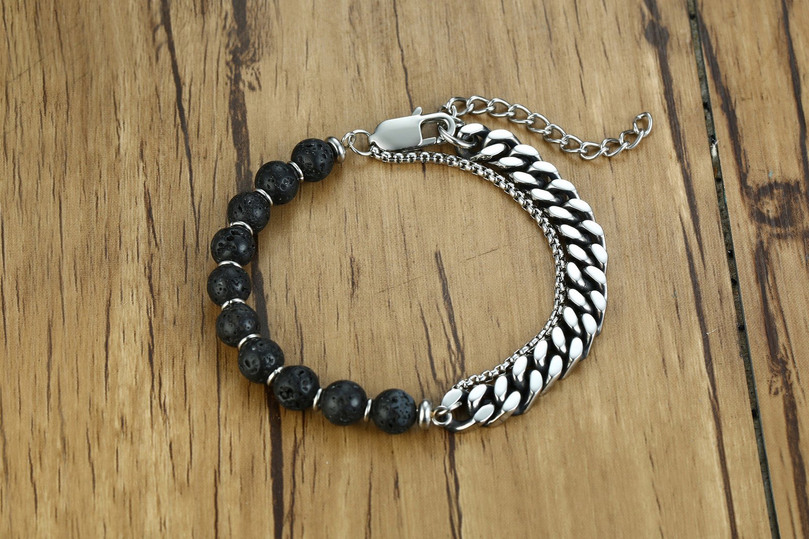 WM-B303- Silver Black Stainless Steel Men Bracelet — image 4