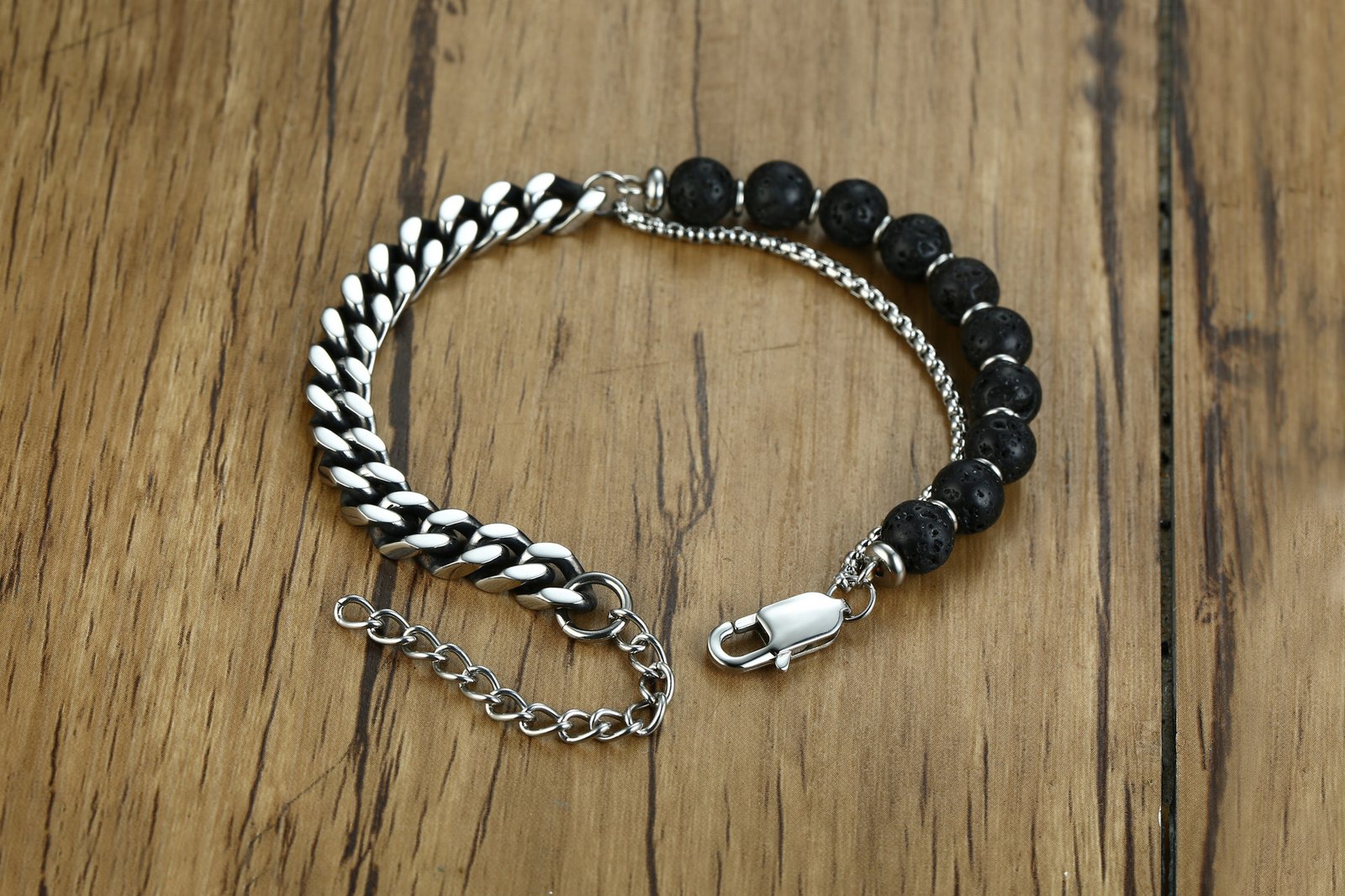 WM-B303- Silver Black Stainless Steel Men Bracelet — image 5