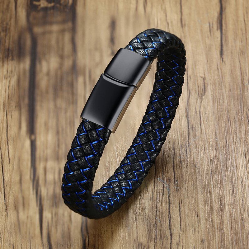 WM-B278 - Black Genuine Leather | 316 Stainless Steel Bracelet
