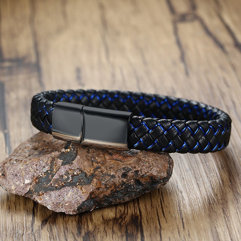 WM-B278 - Black Genuine Leather | 316 Stainless Steel Bracelet