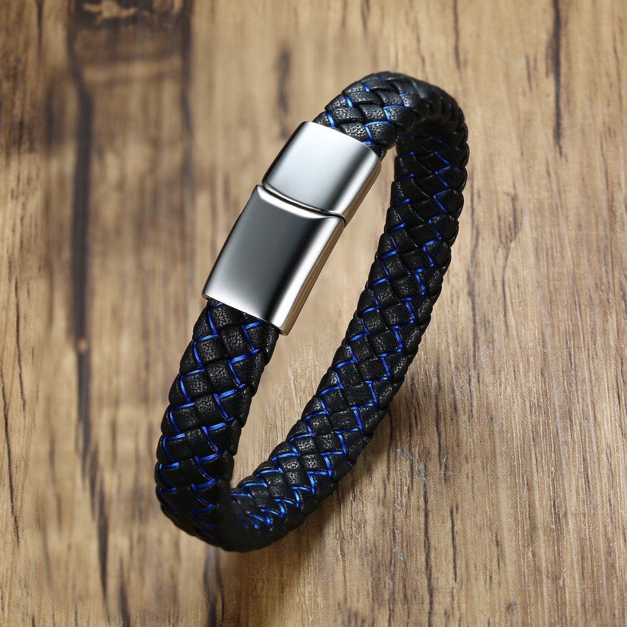 WM-B278 - Silver Genuine Leather | 316 Stainless Steel Bracelet