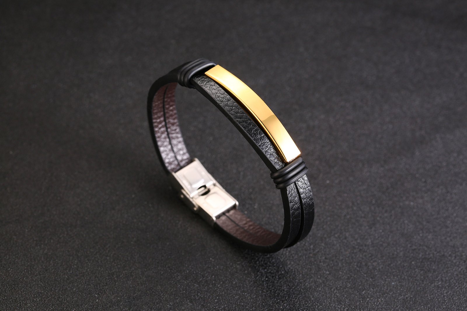 WM-B311 - Golden Genuine Leather | 316 Stainless Steel Bracelet