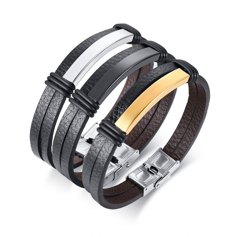WM-B311 - Golden Genuine Leather | 316 Stainless Steel Bracelet — image 6