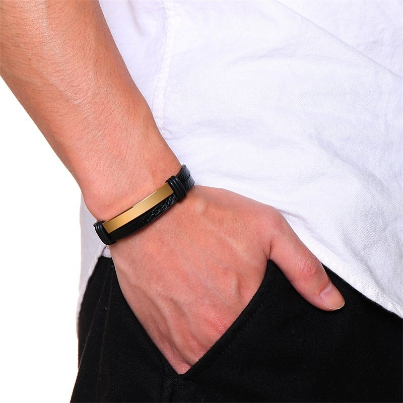 WM-B311 - Golden Genuine Leather | 316 Stainless Steel Bracelet — image 7