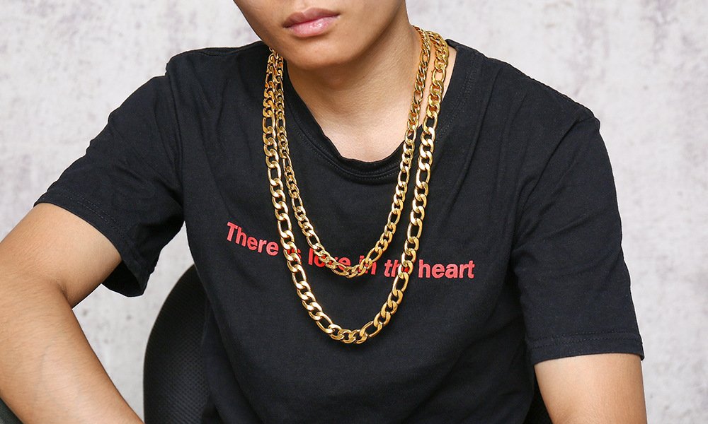 WM-C11-7.5mm Men Gold Necklace Figaro Chain