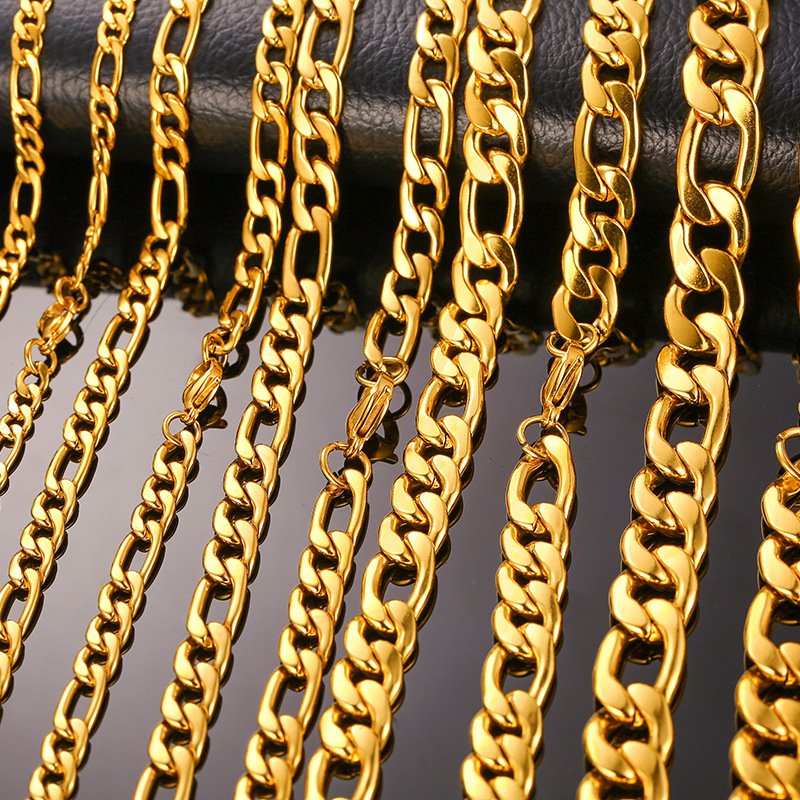 WM-C11-7.5mm Men Gold Necklace Figaro Chain — image 3