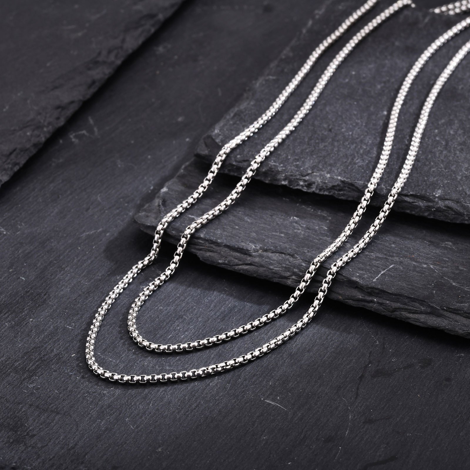 WM-C47 - Double Layer Men-Women Silver Necklace Chain — image 3