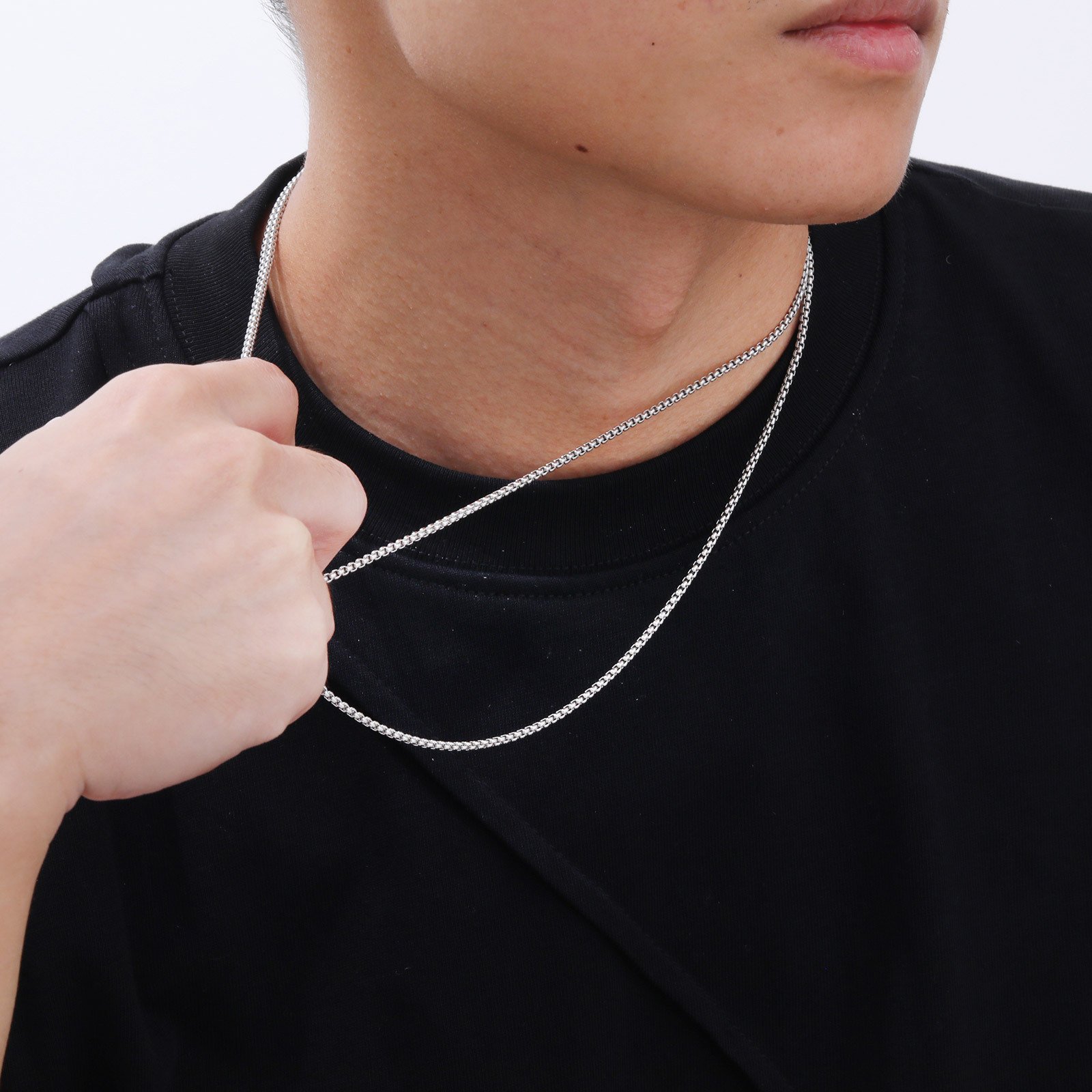 WM-C47 - Double Layer Men-Women Silver Necklace Chain — image 5