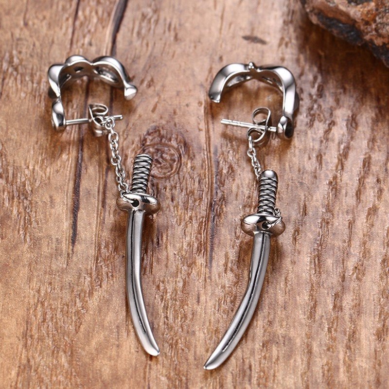 WM-E17 Silver Sword Ear Studs Men Earring