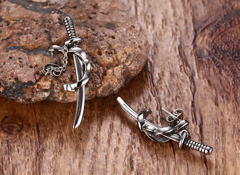WM-E17 Silver Sword Ear Studs Men Earring — image 3