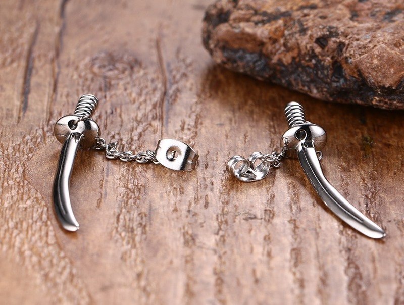 WM-E17 Silver Sword Ear Studs Men Earring — image 5